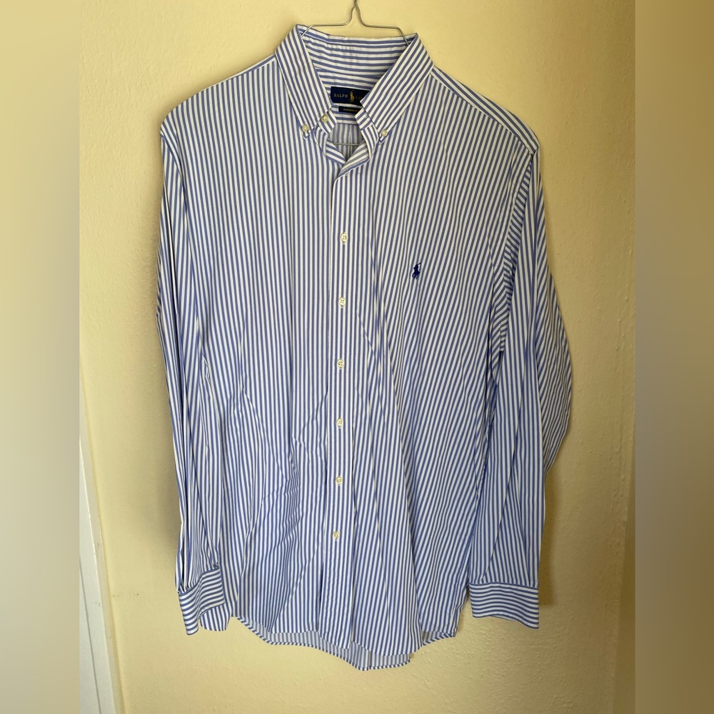 Ralph Lauren XLT Blue & White Stripe Button-down Performance Shirt